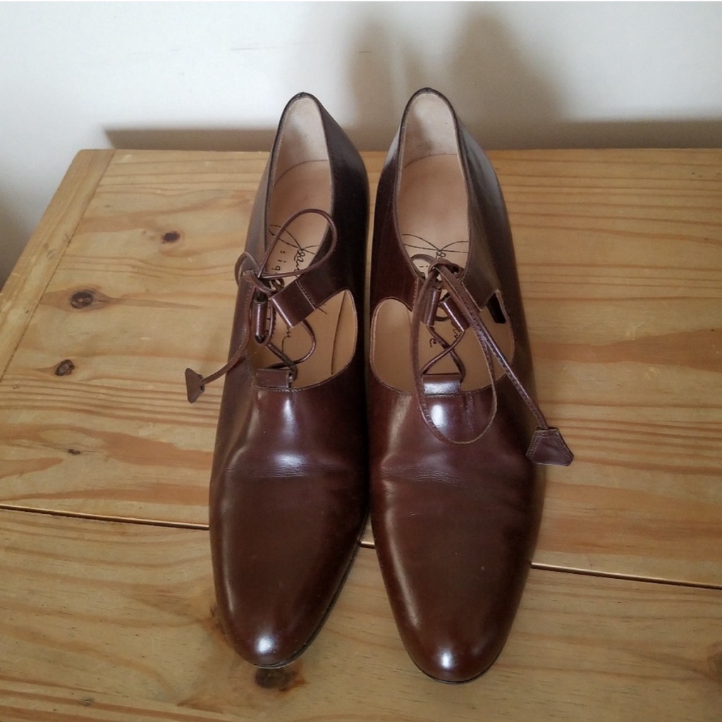 Vintage Italy Joan Helpern Low Heel Brown Leather Lace Up Shoes 8m Euc